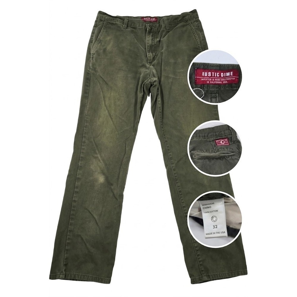 Rustic Dime Chino Pants Mens 32x27 Green Brown Faded Workwear Skater Made In USA